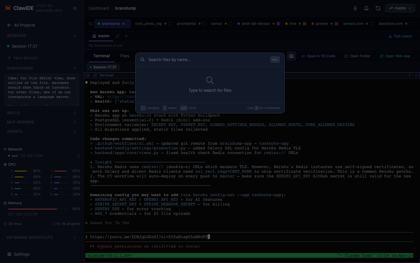 ClawIDE Command Palette