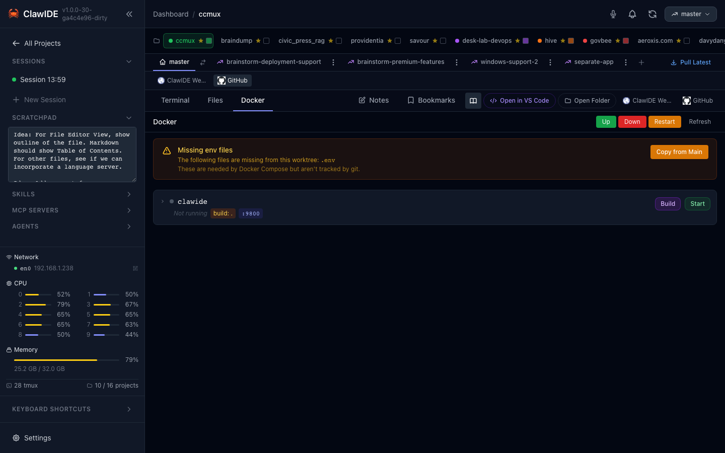 ClawIDE Git Worktrees