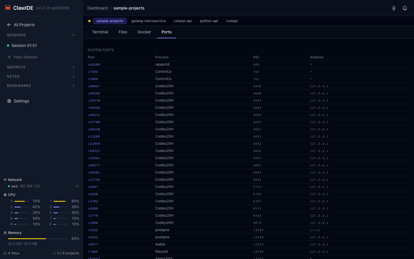 ClawIDE Port Detection